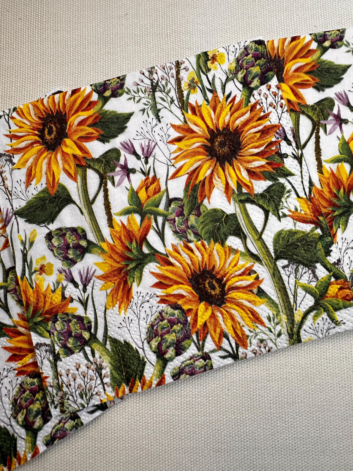 Sunflower Decoupage Napkins - Cocktail Napkins, Sunflower Paper, Sunflower Tissue Paper, Decoupage Paper, Paper for Shells, Junk Journaling
