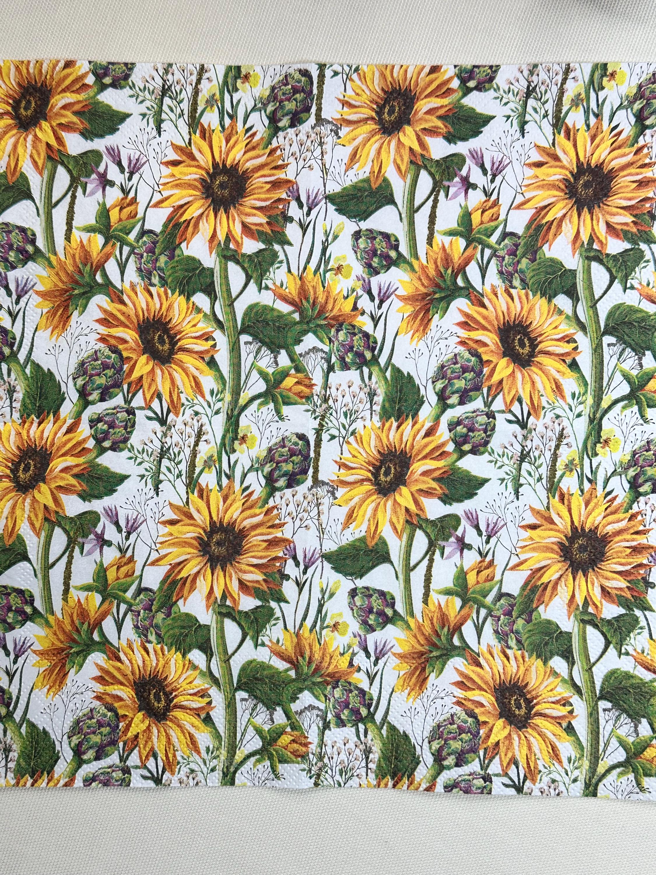Sunflower Decoupage Napkins - Cocktail Napkins, Sunflower Paper, Sunflower Tissue Paper, Decoupage Paper, Paper for Shells, Junk Journaling