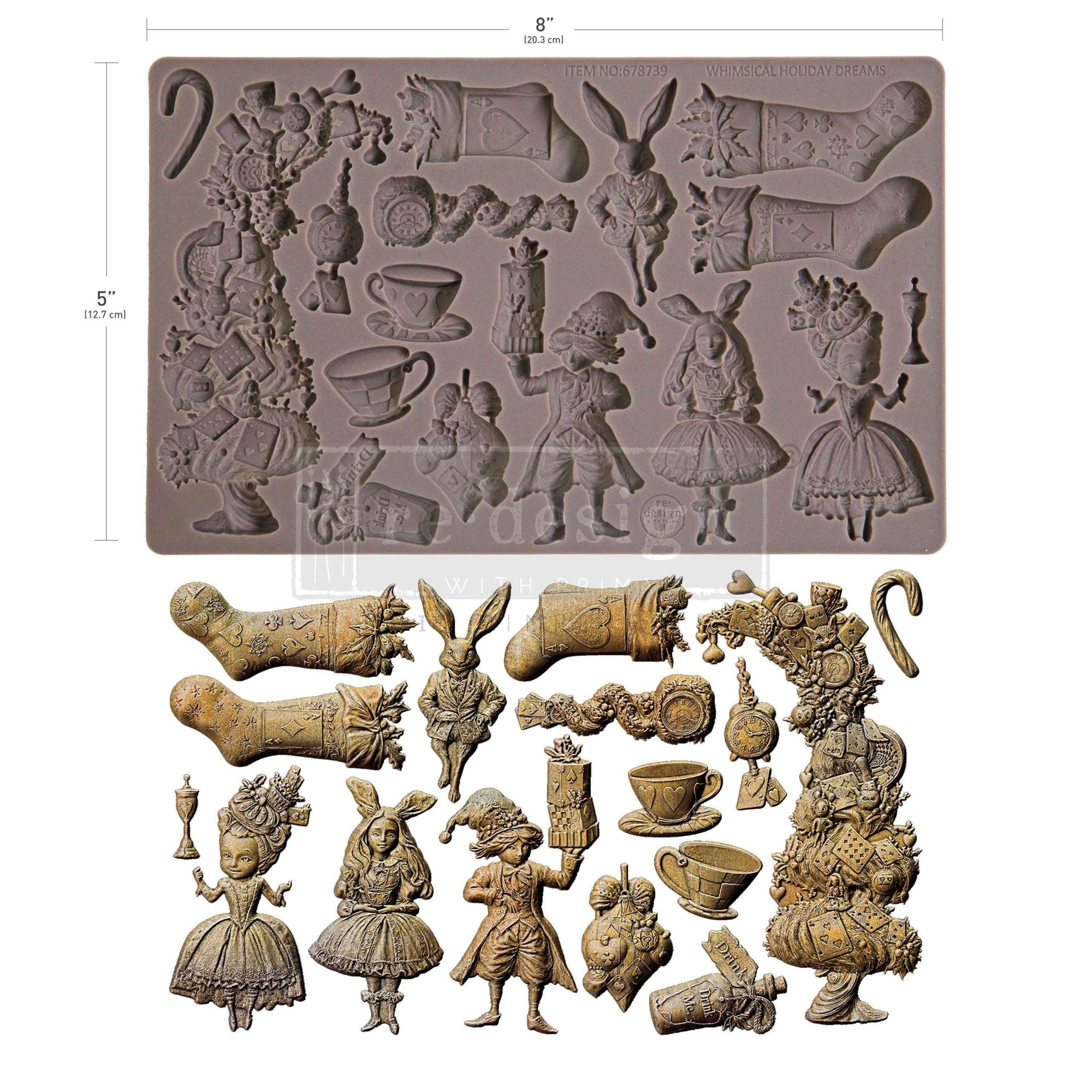 Whimsical Holiday Dreams Mold - Alice and Wonderland Mold, Alice Ornaments, Silicone Mold, Casting Mold, Mixed Media, Upcycling, Candy Molds