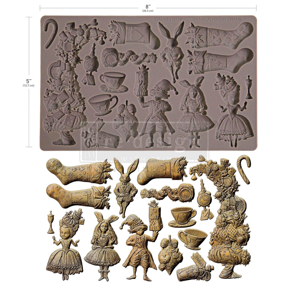 Whimsical Holiday Dreams Mold - Alice and Wonderland Mold, Alice Ornaments, Silicone Mold, Casting Mold, Mixed Media, Upcycling, Candy Molds