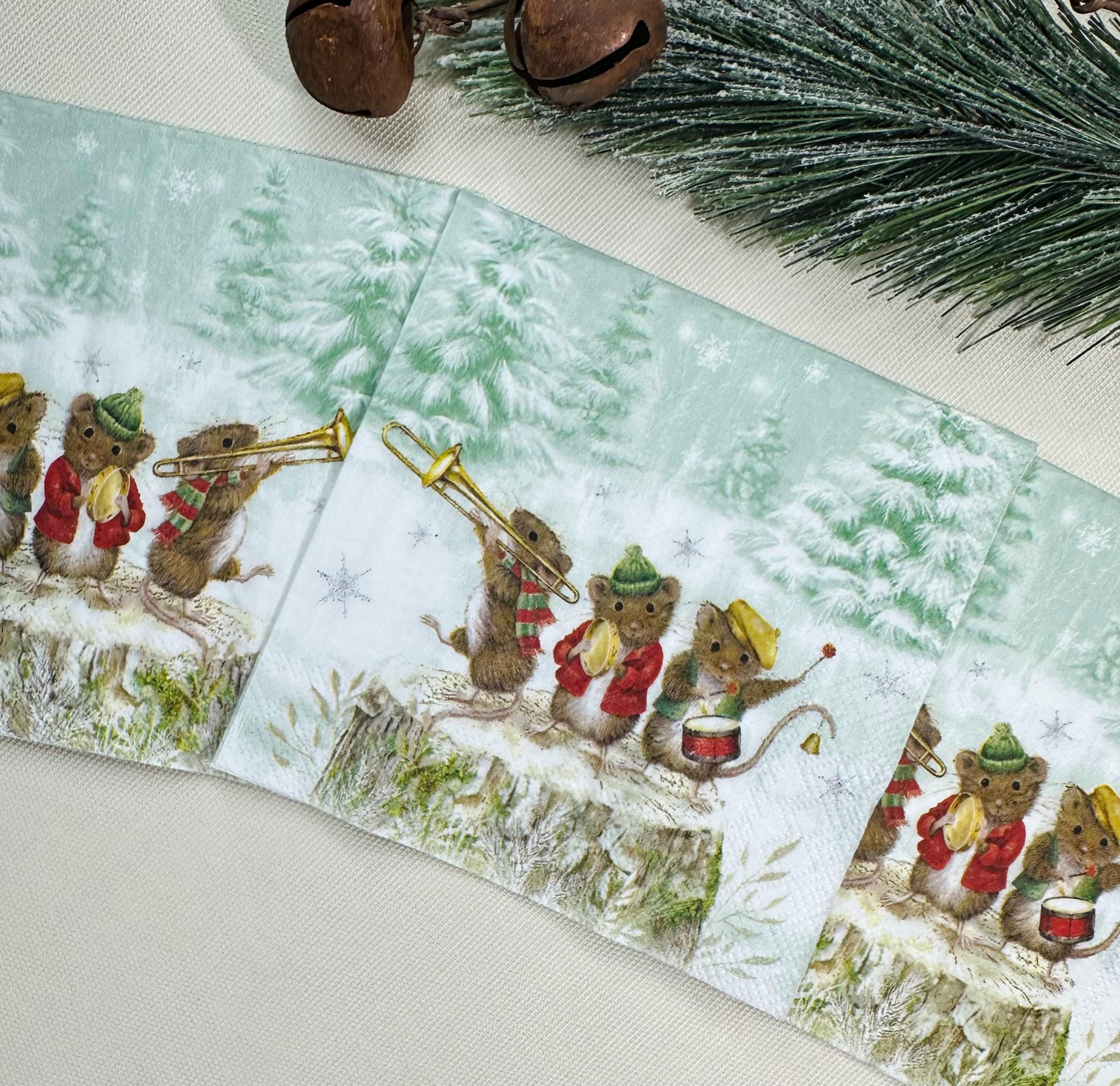 Mouse Christmas Napkin, Christmas Decoupage Napkins - Mouse Band Christmas Paper, Holiday Paper Crafts, Christmas Party Paper, Mice Napkins