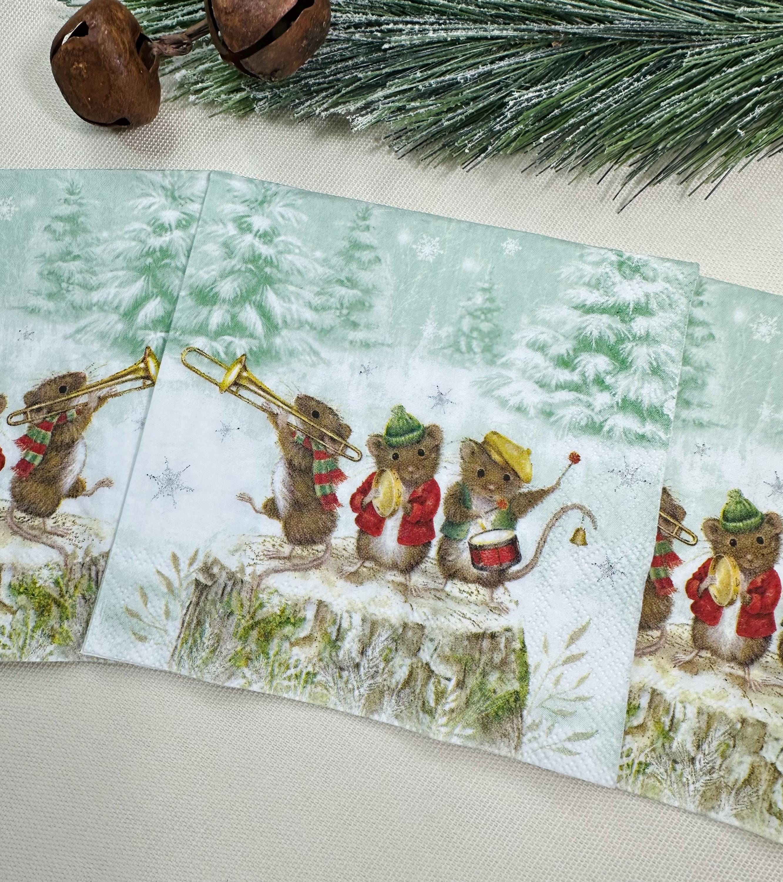Mouse Christmas Napkin, Christmas Decoupage Napkins - Mouse Band Christmas Paper, Holiday Paper Crafts, Christmas Party Paper, Mice Napkins