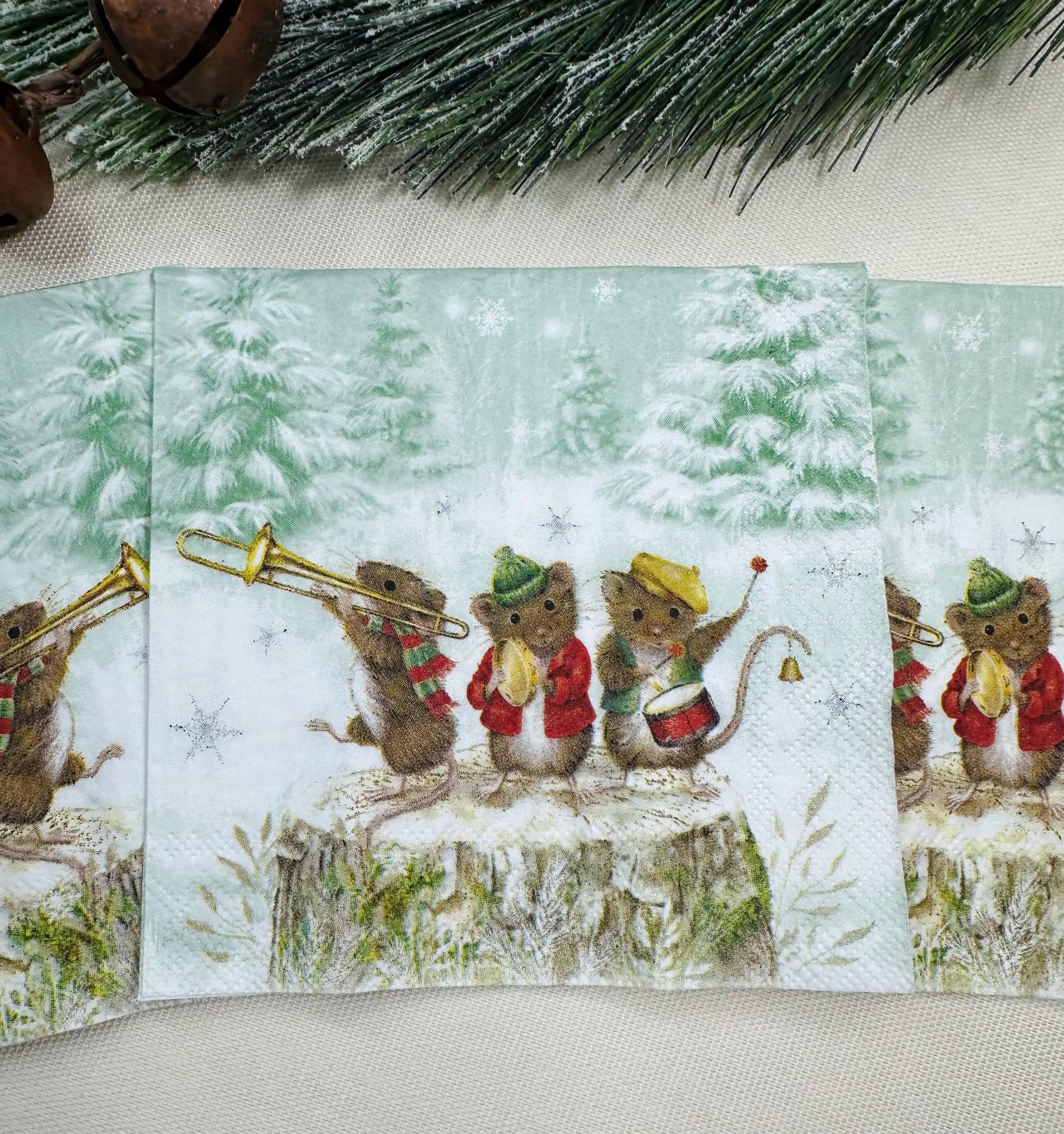 Mouse Christmas Napkin, Christmas Decoupage Napkins - Mouse Band Christmas Paper, Holiday Paper Crafts, Christmas Party Paper, Mice Napkins
