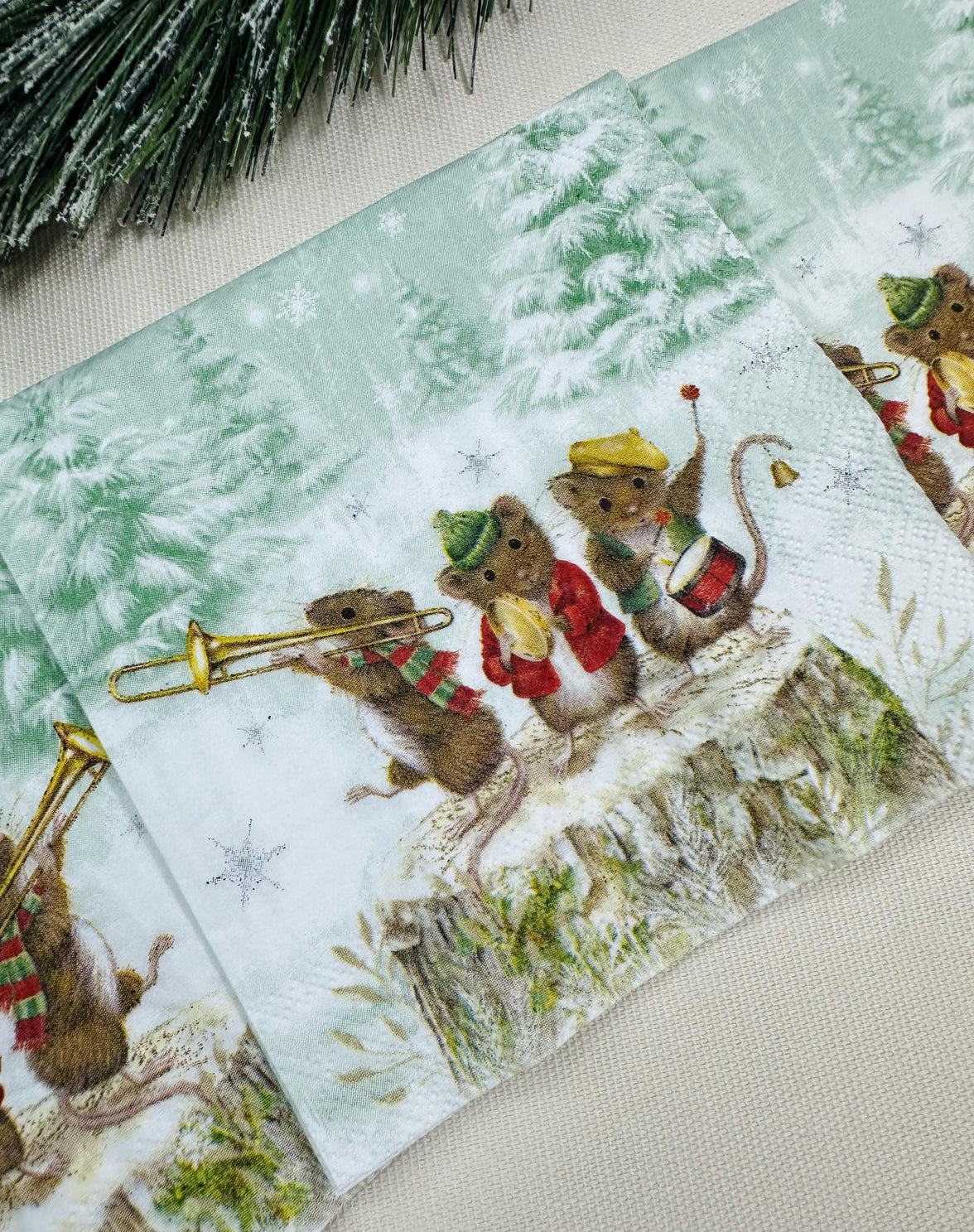 Mouse Christmas Napkin, Christmas Decoupage Napkins - Mouse Band Christmas Paper, Holiday Paper Crafts, Christmas Party Paper, Mice Napkins