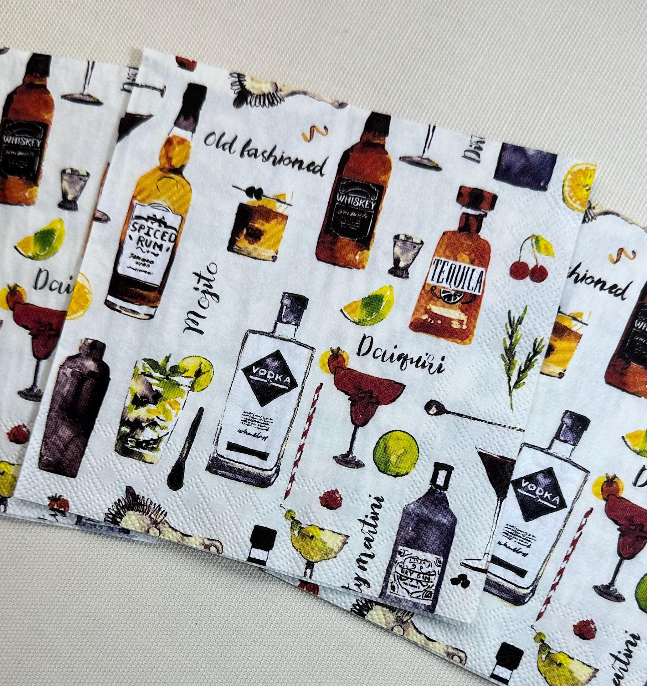 Decoupage Whiskey Napkins, Liquor Bottles - Whiskey Paper - Martini Paper,  Tequila Napkins, Scotch Paper, Alcohol Napkins, Paper Crafting