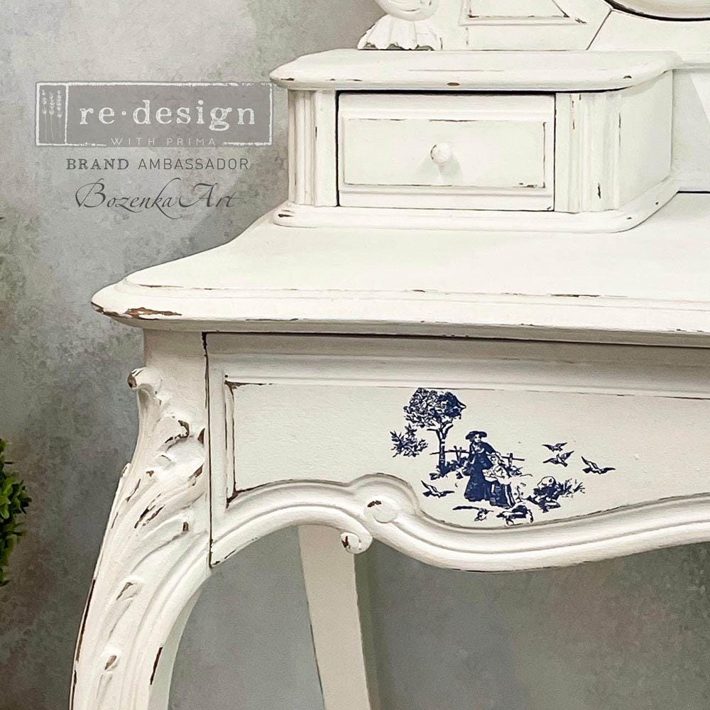 New! ReDesign Prima Small Furniture Transfers, Toile, Blue French Toile, Floral Transfers, French Script, Blue French Toile Transfers