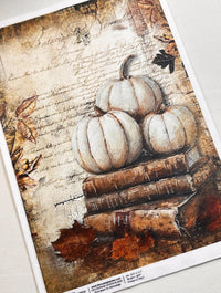 New Decoupage Paper - Fall Pumpkin Paper, Antique Rustic Paper, Decoupage Queen, Cottage Pumpkin Paper, Aged Books Paper, Distressed Paper