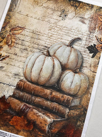 New Decoupage Paper - Fall Pumpkin Paper, Antique Rustic Paper, Decoupage Queen, Cottage Pumpkin Paper, Aged Books Paper, Distressed Paper