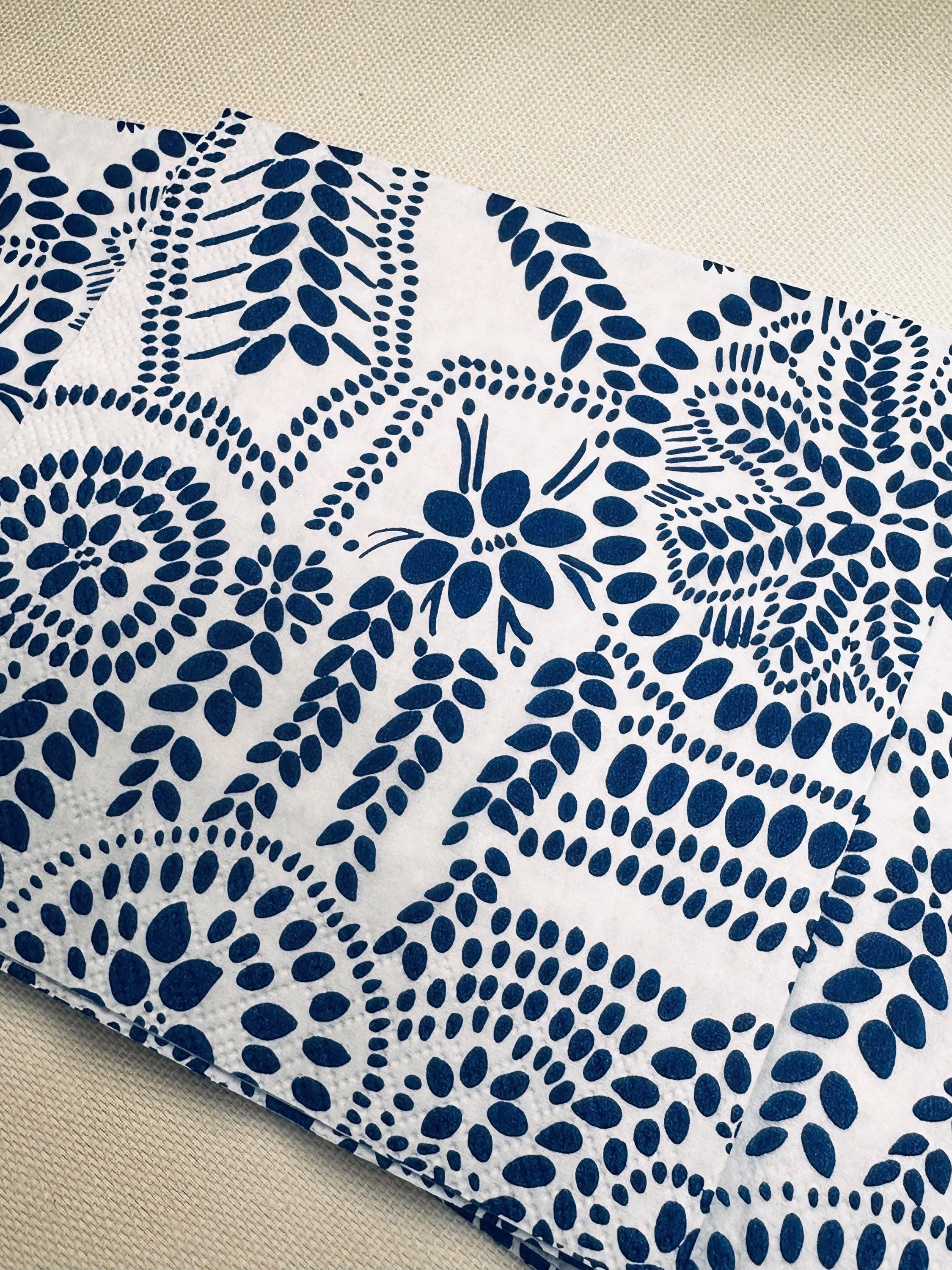 Blue Flower Decoupage Napkins - Botanical Napkin, Bridal Shower Napkins, Blue and White Abstract Paper, Tissue Napkins for Decoupage Paper