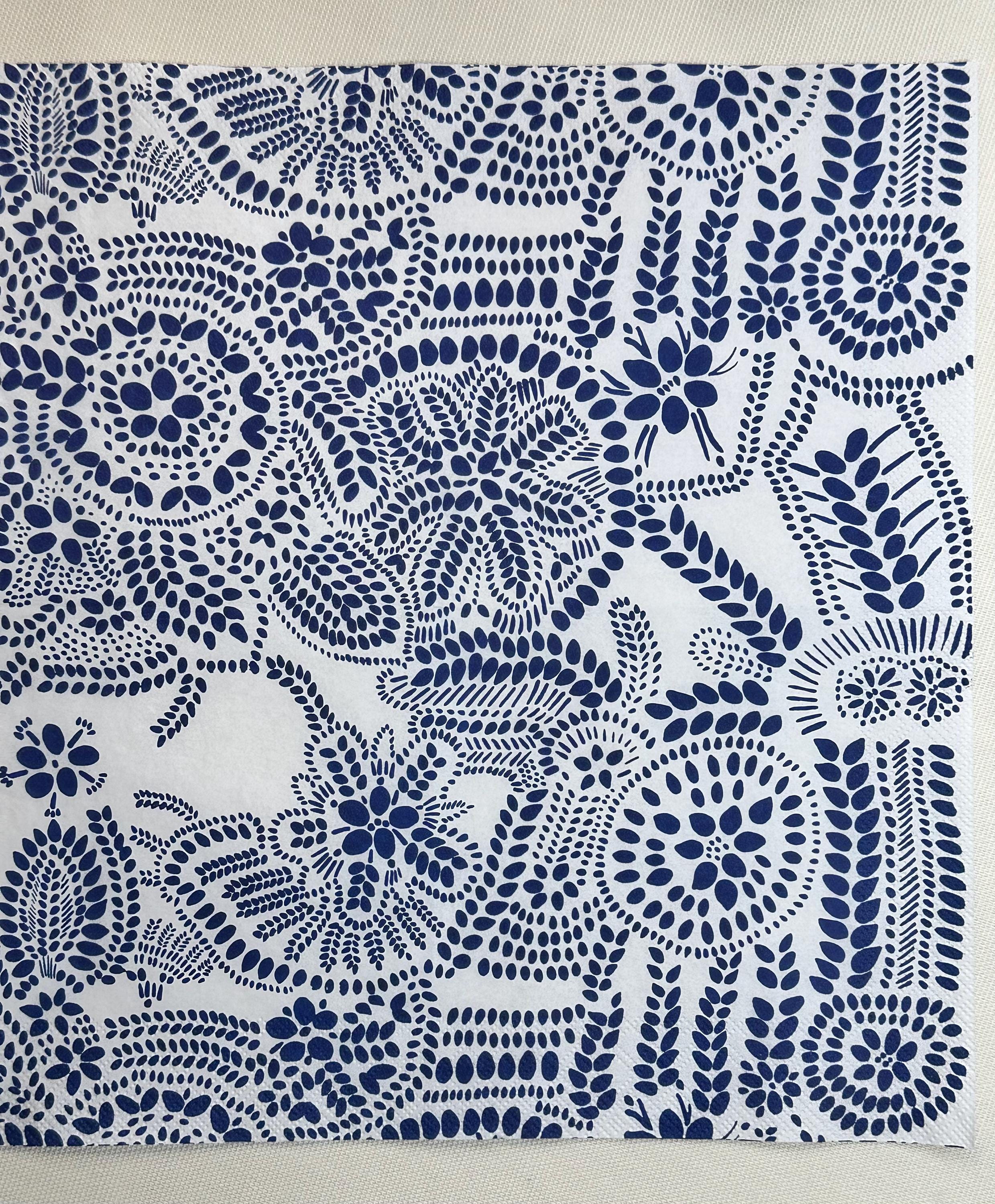 Blue Flower Decoupage Napkins - Botanical Napkin, Bridal Shower Napkins, Blue and White Abstract Paper, Tissue Napkins for Decoupage Paper