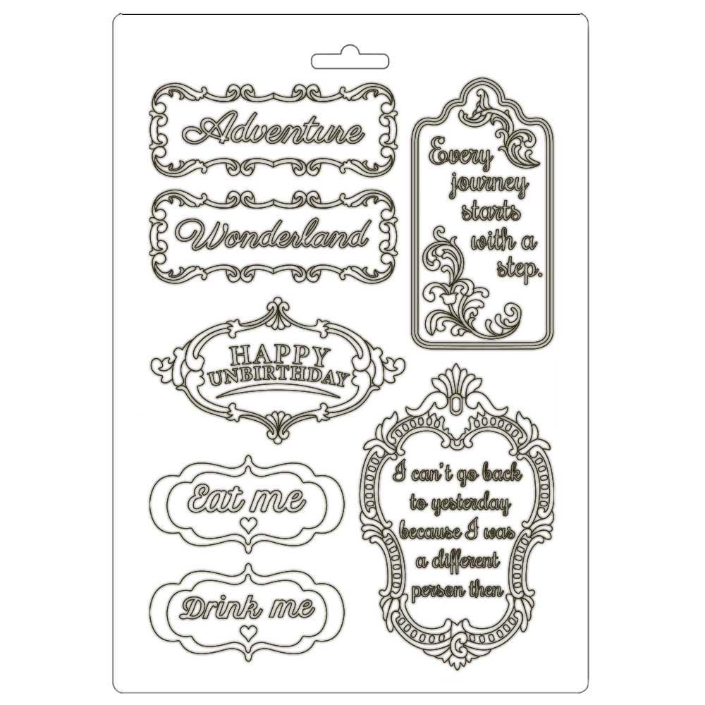 Alice in Wonderland Word Plates Mould – Stamperia Resin Casting, Mold, DIY Crafts, Crafting Clay Molds, Chocolate Alice and Wonderland Molds