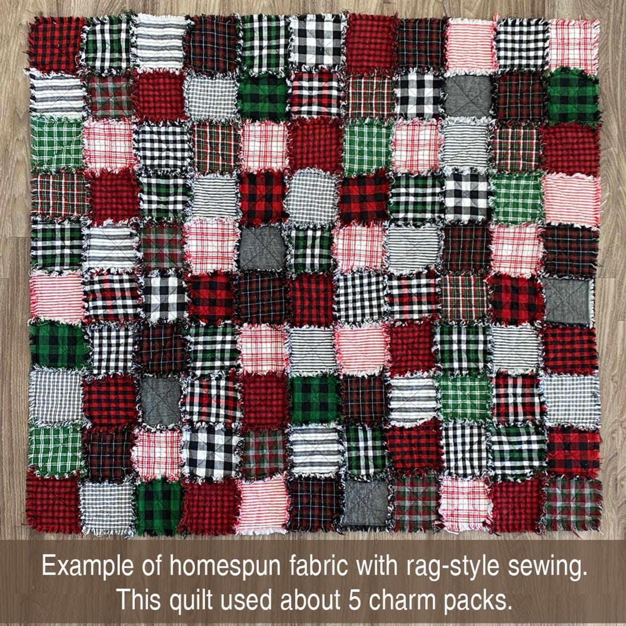 Fabric Squares - Buffalo Plaid Homespun Cotton, 100% Cotton, Quilting Fabric, Vintage Style Crafts, Precut Quilt Squares, Ornament Fabric