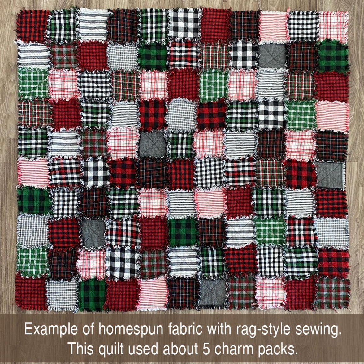 Fabric Squares - Buffalo Plaid Homespun Cotton, 100% Cotton, Quilting Fabric, Vintage Style Crafts, Precut Quilt Squares, Ornament Fabric