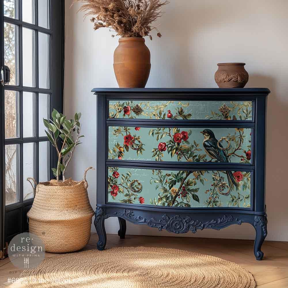 Velvet Nest Decoupage Paper - Bird & Floral Design (23.4"x33.1")