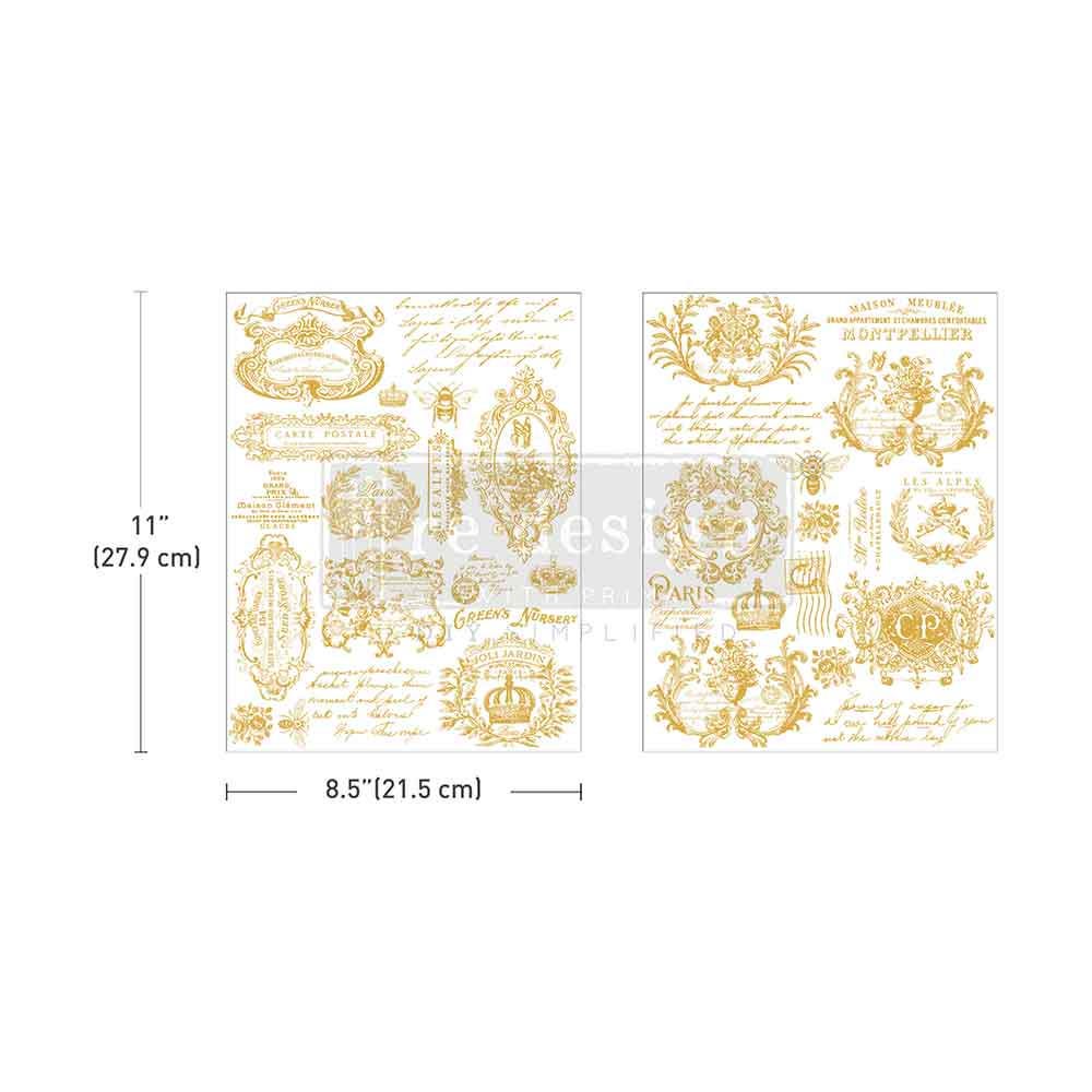 Gold Gilded Memories H2O Transfers, Transfer Paper, Gilded Memories, Redesign With Prima Decor Transfer, Gold Vintage Labels, Glass Transfer