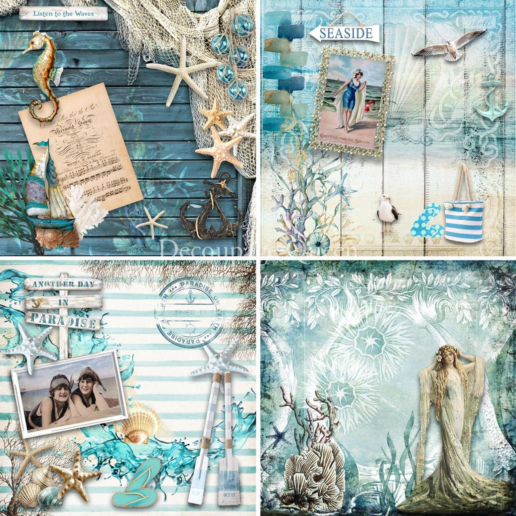 Seaside Greeting Paper Pack: 6x6 Cardstock, 24 Designs, Nautical Paper, Ocean Seaside Paper, Scrapbook Paper, Junk Journaling Book, Ocean