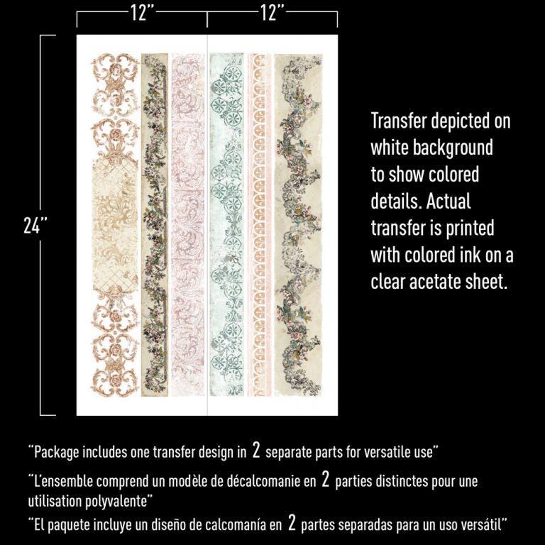 Lace Border Transfer - Distressed Lace Borders 2, Redesign with Prima Decor Transfer, Transfers, Pink and Blue Border Paper, Transfer Paper