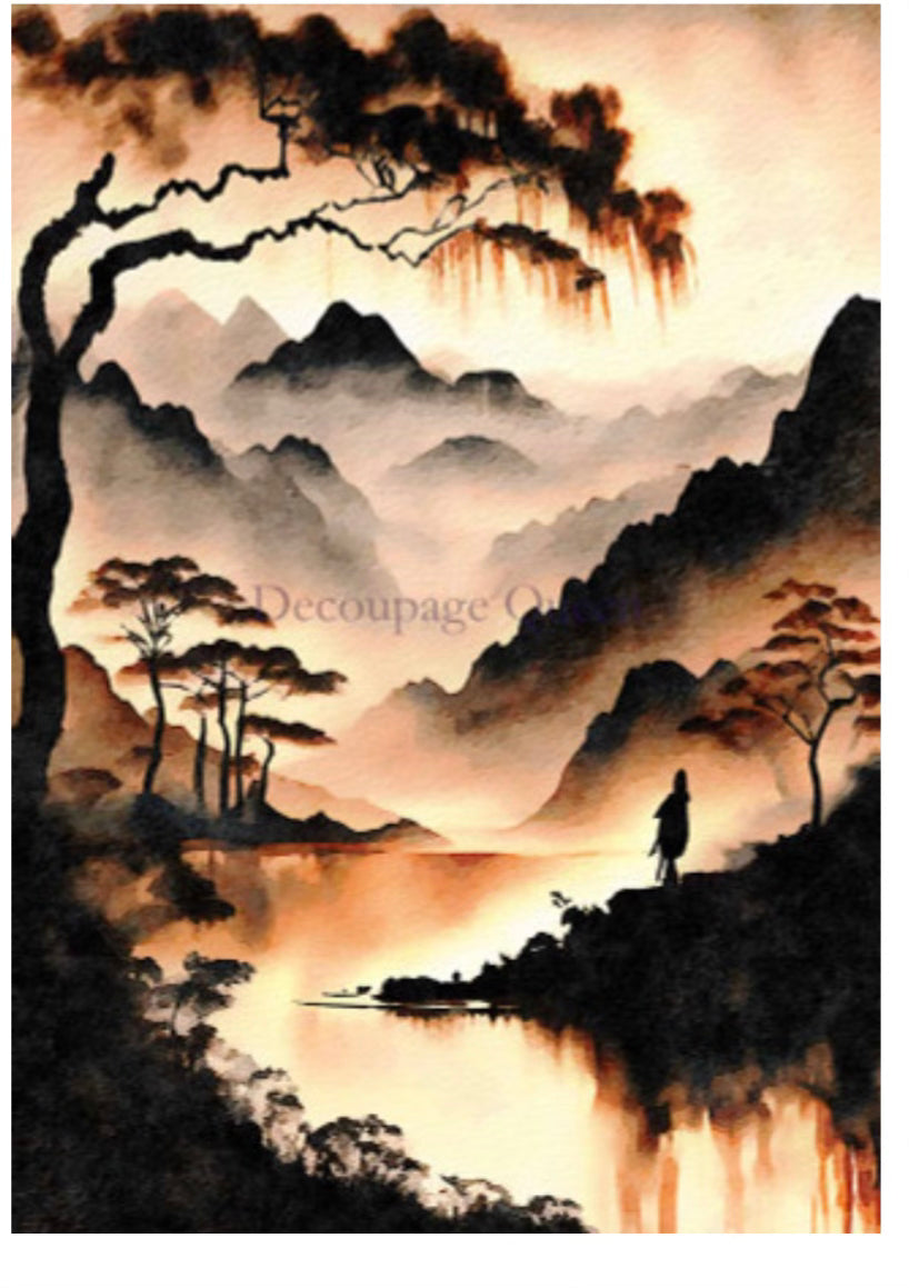 Sumi Sunset, rice paper design by Decoupage Queen, arts & entertainment, for decoupage and crafting