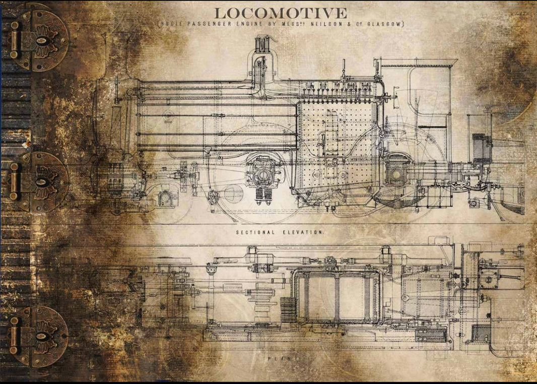 Locomotive, rice paper design by Decoupage Queen, arts & entertainment > hobbies & creative arts > arts & crafts, for decoupage and crafting