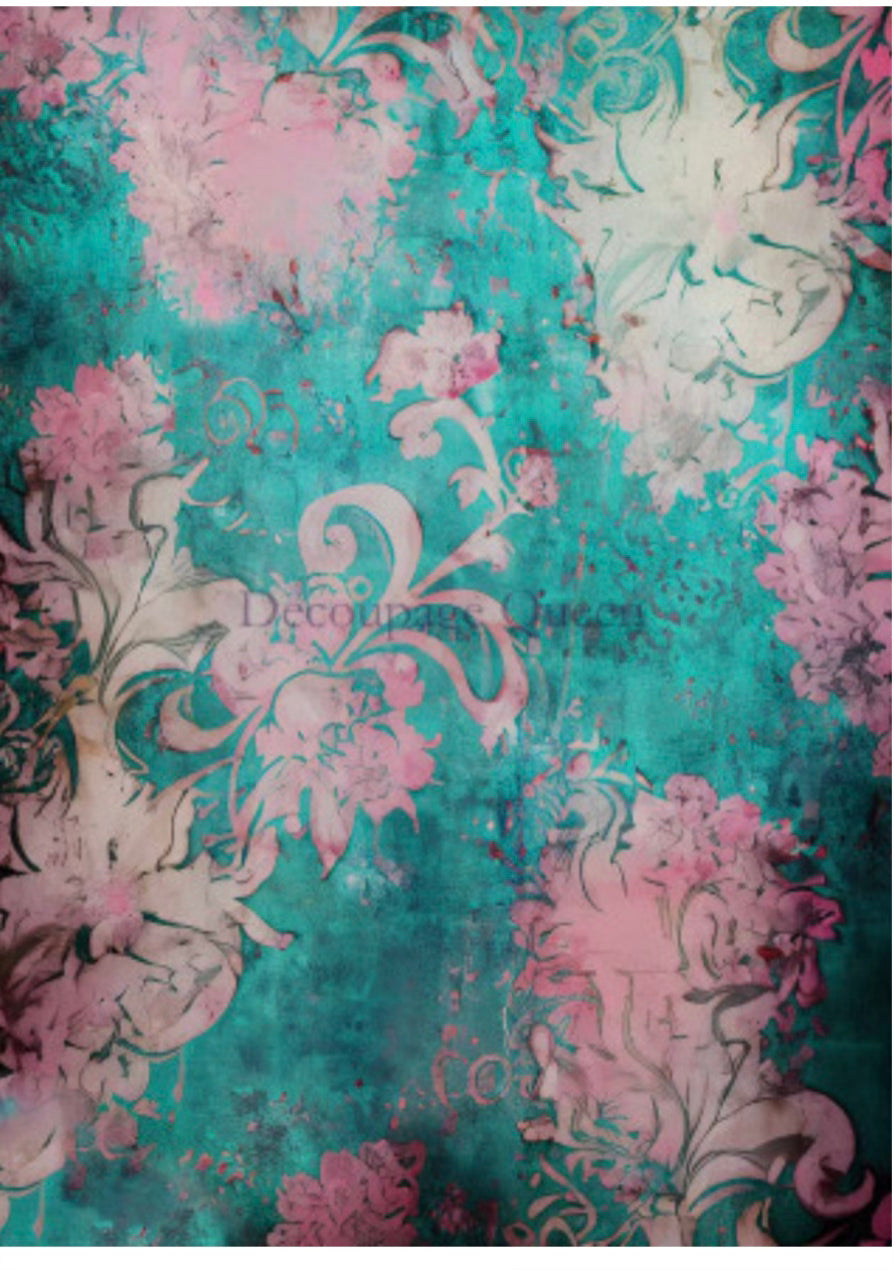 Tattered Teal, rice paper design by Decoupage Queen, home & garden > decor, for decoupage and crafting