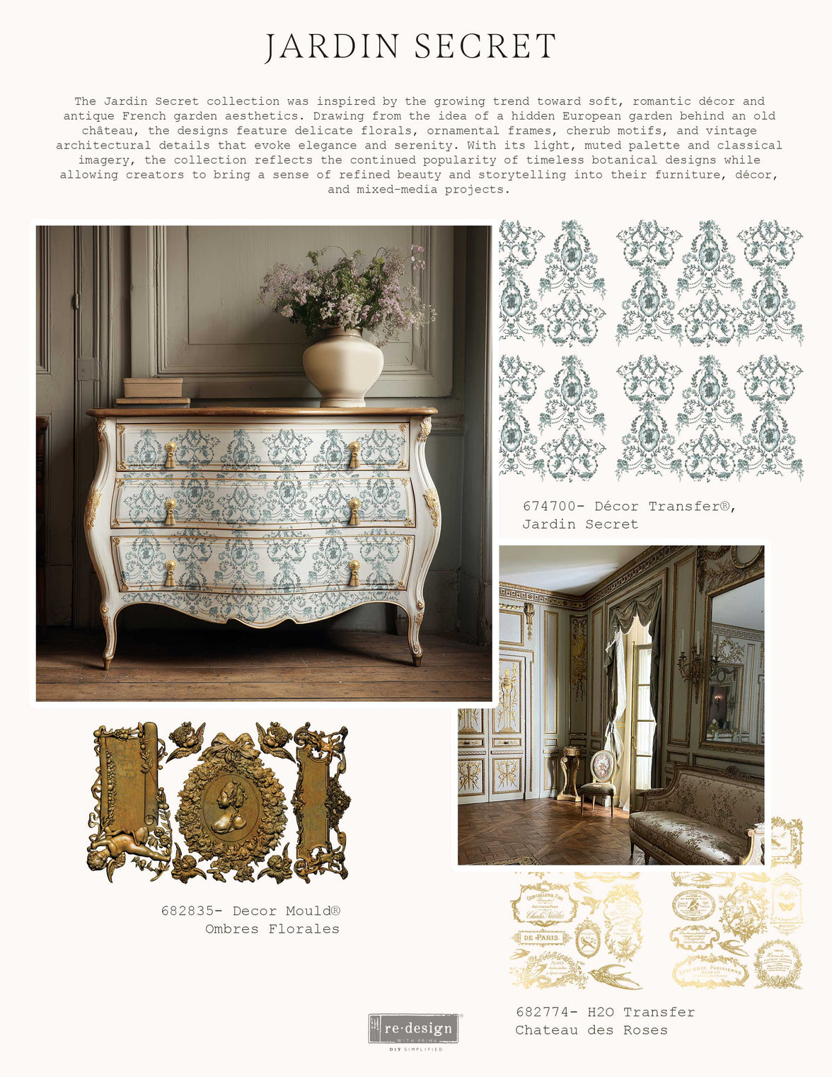 Decor Transfers® - Jardin Secret - Total sheet size 24"x35", cut into 4 sheets