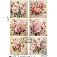 AB Studios Pink Rose A4 Rice Paper Vintage Pink Rose Panel Illustration