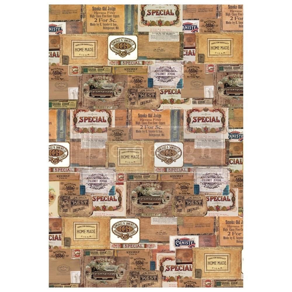 Redesign Decor Transfers® - Vintage Cigar Box design size 22" x 32