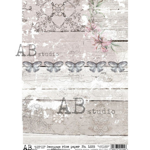 AB Studios Wood Grain and Butterflies A4 Rice Paper