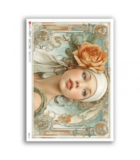 Rose Muse – A4 Rice Paper for Decoupage (Art Nouveau Portrait)