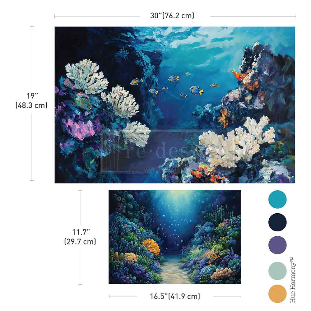 Double Delight Decoupage Fiber Paper Set – The Living Reef – Total 2 sheets – 1 sheet, 19.5″x30″ + 1 sheet, 11.7″x16.5″